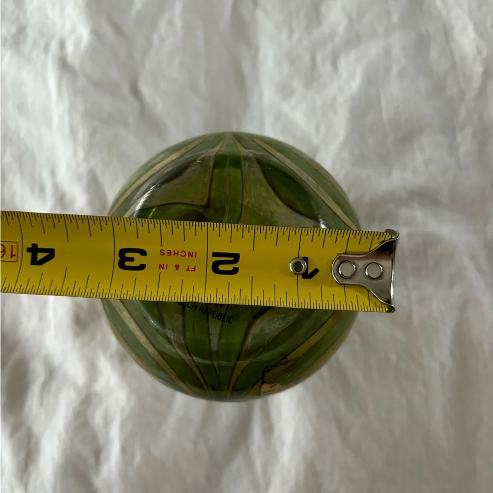 Vintage CZECH‎ green silver glass vase, bohemian art glass.
